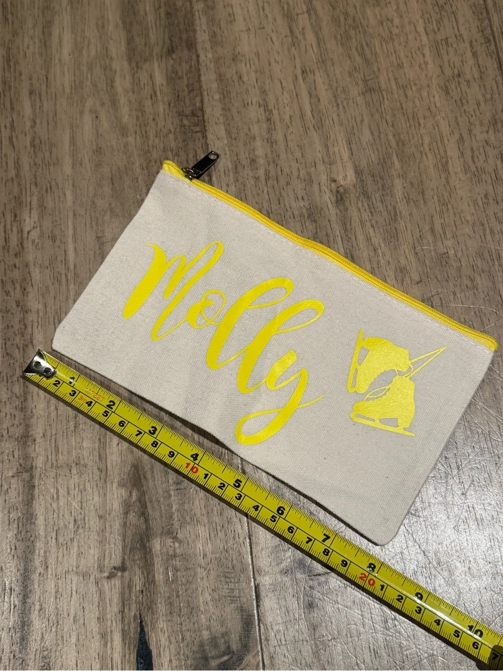 Yellow Script “Molly” personalized Canvas pencil case Pouch - figure skate NWOT